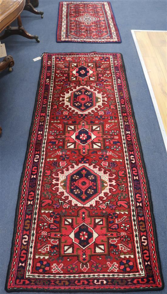 A red ground runner and prayer mat Runner 189cm x 73 cm, mat 97 x 64cm